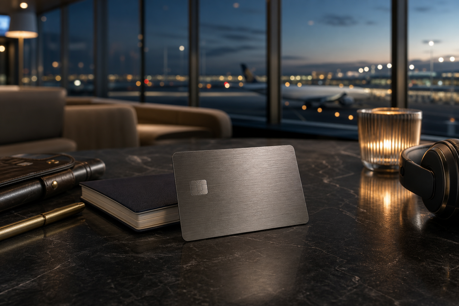 Metal card in an international airport lounge